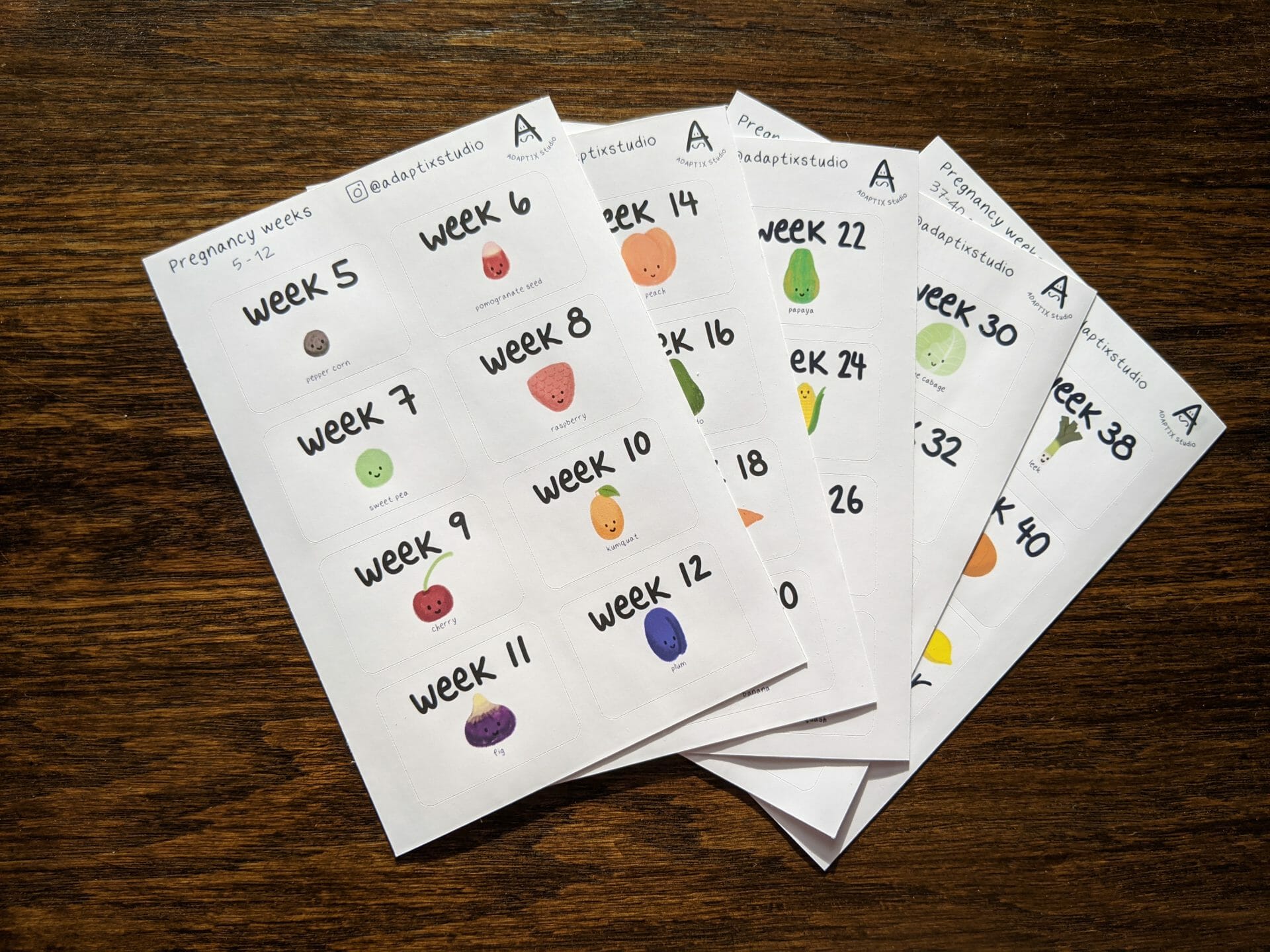 Pregnancy weeks Fruits and Vegetables stickers